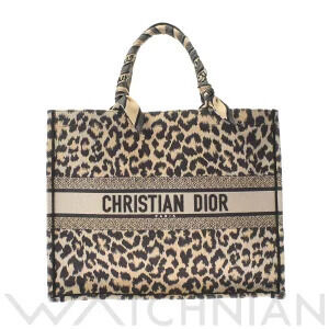 Christian Dior Book Tote MIZZA Leopard Black Beige Embroidered Canvas Bag